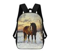 sinyumoney School Student Backpack Horse in Winter Landscape Children's School Backpack 3D Printed Fashion Travel Rucksacks Boy School Bag 17inch