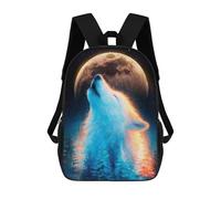 sinyumoney School Student Backpack Howling Wolf Under The Moon Children's School Backpack 3D Printed Fashion Travel Rucksacks Boy School Bag 17inch