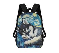 sinyumoney School Student Backpack Husky Puppy Starry Night Children's School Backpack 3D Printed Fashion Travel Rucksacks Boy School Bag 17inch