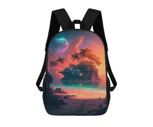 sinyumoney School Student Backpack Island Paradise Sunset -2 Children's School Backpack 3D Printed Fashion Travel Rucksacks Boy School Bag 17inch