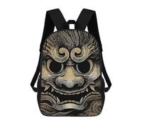sinyumoney School Student Backpack Japanese Demon Mask Illustration Children's School Backpack 3D Printed Fashion Travel Rucksacks Boy School Bag 17inch