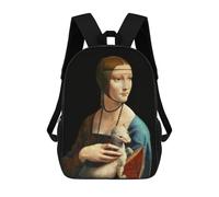 sinyumoney School Student Backpack Lady with An Ermine Children's School Backpack 3D Printed Fashion Travel Rucksacks Boy School Bag 17inch