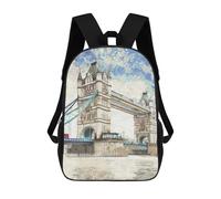 sinyumoney School Student Backpack London Tower Bridge Children's School Backpack 3D Printed Fashion Travel Rucksacks Boy School Bag 17inch