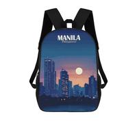 sinyumoney School Student Backpack Manila Philippines Cityscape at Night Children's School Backpack 3D Printed Fashion Travel Rucksacks Boy School Bag 17inch