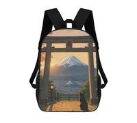 sinyumoney School Student Backpack Mount Fuji View with Torii Gate Children's School Backpack 3D Printed Fashion Travel Rucksacks Boy School Bag 17inch