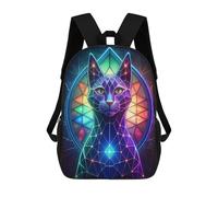 sinyumoney School Student Backpack Neon Cat Stained Glass Children's School Backpack 3D Printed Fashion Travel Rucksacks Boy School Bag 17inch
