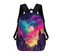 sinyumoney School Student Backpack Neon Cityscape Vibrant Skyline Children's School Backpack 3D Printed Fashion Travel Rucksacks Boy School Bag 17inch