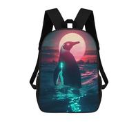 sinyumoney School Student Backpack Neon Penguin Sunset Children's School Backpack 3D Printed Fashion Travel Rucksacks Boy School Bag 17inch