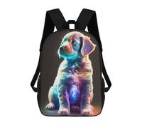 sinyumoney School Student Backpack Neon Pup Glowing Whiskers Children's School Backpack 3D Printed Fashion Travel Rucksacks Boy School Bag 17inch