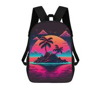 sinyumoney School Student Backpack Neon Tropical Island Sunset -1 Children's School Backpack 3D Printed Fashion Travel Rucksacks Boy School Bag 17inch