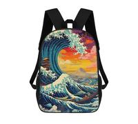 sinyumoney School Student Backpack Ocean Wave Aesthetic Children's School Backpack 3D Printed Fashion Travel Rucksacks Boy School Bag 17inch