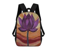 sinyumoney School Student Backpack Purple Lotus Flower Art Children's School Backpack 3D Printed Fashion Travel Rucksacks Boy School Bag 17inch