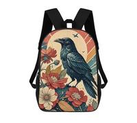 sinyumoney School Student Backpack Raven And Flowers Children's School Backpack 3D Printed Fashion Travel Rucksacks Boy School Bag 17inch