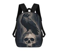 sinyumoney School Student Backpack Raven on Skull Children's School Backpack 3D Printed Fashion Travel Rucksacks Boy School Bag 17inch