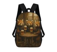 sinyumoney School Student Backpack Red Pandas Drinking Beer at Pub Children's School Backpack 3D Printed Fashion Travel Rucksacks Boy School Bag 17inch