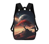 sinyumoney School Student Backpack Red Tree Under A Giant Moon Children's School Backpack 3D Printed Fashion Travel Rucksacks Boy School Bag 17inch