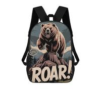 sinyumoney School Student Backpack Roaring Bear Wilderness Watcher Children's School Backpack 3D Printed Fashion Travel Rucksacks Boy School Bag 17inch