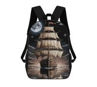 sinyumoney School Student Backpack Sailing Ship Under Moonlight Children's School Backpack 3D Printed Fashion Travel Rucksacks Boy School Bag 17inch