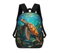 sinyumoney School Student Backpack Sea Turtle Stained Glass Children's School Backpack 3D Printed Fashion Travel Rucksacks Boy School Bag 17inch