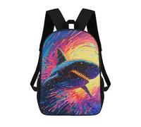 sinyumoney School Student Backpack Shark in Neon Galaxy Children's School Backpack 3D Printed Fashion Travel Rucksacks Boy School Bag 17inch