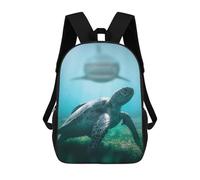 sinyumoney School Student Backpack Shark Meets Turtle Children's School Backpack 3D Printed Fashion Travel Rucksacks Boy School Bag 17inch