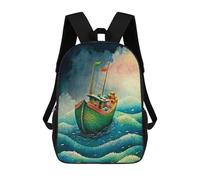sinyumoney School Student Backpack Ship Riding Waves Children's School Backpack 3D Printed Fashion Travel Rucksacks Boy School Bag 17inch