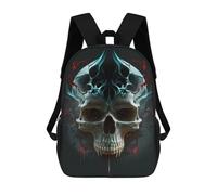 sinyumoney School Student Backpack Skull with Blue And Red Flames Children's School Backpack 3D Printed Fashion Travel Rucksacks Boy School Bag 17inch