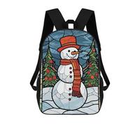 sinyumoney School Student Backpack Snowman Stained Glass Children's School Backpack 3D Printed Fashion Travel Rucksacks Boy School Bag 17inch