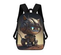 sinyumoney School Student Backpack Steampunk Cat Robot-2 Children's School Backpack 3D Printed Fashion Travel Rucksacks Boy School Bag 17inch