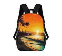 sinyumoney School Student Backpack Sunset Palm Beach Children's School Backpack 3D Printed Fashion Travel Rucksacks Boy School Bag 17inch