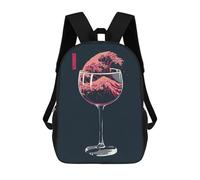 sinyumoney School Student Backpack The Great Wave of Wine Children's School Backpack 3D Printed Fashion Travel Rucksacks Boy School Bag 17inch