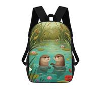 sinyumoney School Student Backpack Two Otters in A Pond Children's School Backpack 3D Printed Fashion Travel Rucksacks Boy School Bag 17inch