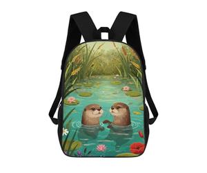 sinyumoney School Student Backpack Two Otters in A Pond Children's School Backpack 3D Printed Fashion Travel Rucksacks Boy School Bag 17inch