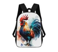 sinyumoney School Student Backpack Watercolor Rooster Illustration Children's School Backpack 3D Printed Fashion Travel Rucksacks Boy School Bag 17inch