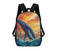 sinyumoney School Student Backpack Whale Leaping Cityscape Children's School Backpack 3D Printed Fashion Travel Rucksacks Boy School Bag 17inch