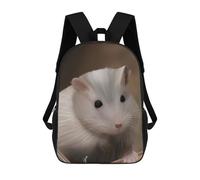 sinyumoney School Student Backpack White Hamster Portrait Children's School Backpack 3D Printed Fashion Travel Rucksacks Boy School Bag 17inch