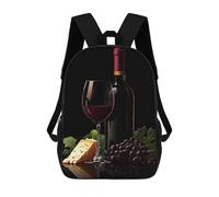 sinyumoney School Student Backpack Wine, Cheese, And Grapes Children's School Backpack 3D Printed Fashion Travel Rucksacks Boy School Bag 17inch
