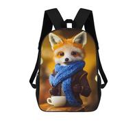 sinyumoney School Student Backpack Winter Fox with Coffee Children's School Backpack 3D Printed Fashion Travel Rucksacks Boy School Bag 17inch