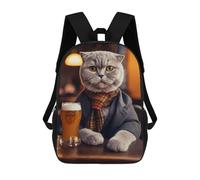sinyumoney Scottish Fold Cat in Pub Rucksacks 3D Printed Children 17inch Backpacks Fashion Casual Daypack Travel Bags Outdoor Casual Daypack for Boy And Girl