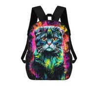 sinyumoney Scottish Fold Cat Portrait Neon Backpacks Kids School Backpack School Bag 3D Printed School Bag for Boys Elementary And Middle School Students 17inch
