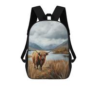 sinyumoney Scottish Highland Cow Landscape School Backpack Water Resistant Travel Backpack Computer Bag for Men, Women & Teenage Boys 17inch