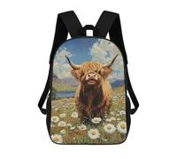 sinyumoney Scottish Highland Cow Painting-1 Kids Backpack,School Backpack Kids School Bag 3D Printed Cartoon Large Capacity Backpack for Kids Boys And Girls 17inch