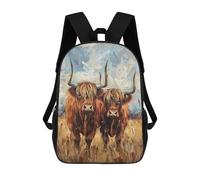 sinyumoney Scottish Highland Cow Painting Children's Backpacks School Backpack 3D Printed for Kids Travel Rucksacks Book Bags Kids 17inch School Bag