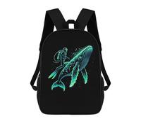 sinyumoney Scuba Diver Whale 3D Printed School Backpack Casual Children's Backpacks 3D Printed School Bag for Boys Elementary And Middle 17inch