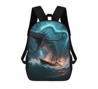 sinyumoney Sea Serpent Storms Ship Backpacks, Kids Backpack Student School Bag 3D Printed Travel Backpacks Fashion Accessory Backpack Children Waterproof School Bags 17inch