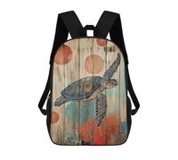 sinyumoney Sea Turtle on Wood Panel Art Turtle Wall Art 3D Printed Children's School Backpack for Kids High Capacity Travel Rucksacks Book Bags Kids School Bag Back Pack 17inch