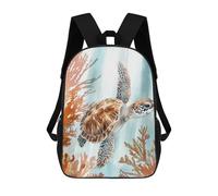 sinyumoney Sea Turtle Watercolor Children's Backpack, 3D Printed School Backpack, Backpack for Boys Girls, Adjustable School Bag for Primary School 17inch