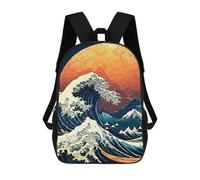 sinyumoney Sea Wave Japanese Art 3 Rucksack Lightweight Airport College Students Back Pack for Girls Boys Teenage 17inch