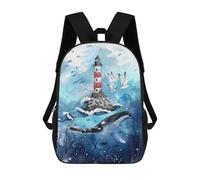 sinyumoney Sea Whale And Lighthouse School Bag Bookbag 3D Printed Children's Backpacks for Kids Boy Girl Book Bags Kids School Bag Travel Rucksacks 17inch
