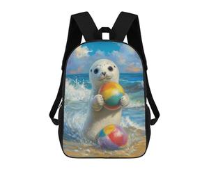 sinyumoney Seal Playing with Beach Balls Backpacks 3D Printed 17inch Kids School Backpack Outdoor Casual Daypack Casual Travel Bags for Middle School Students